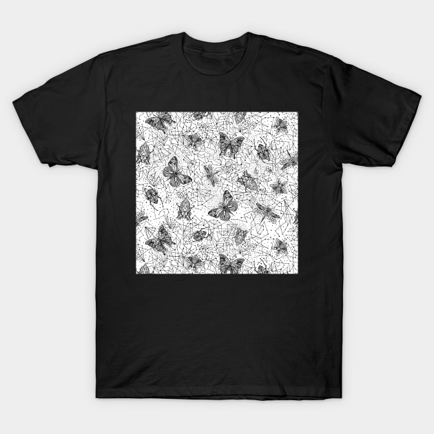 White Galactic Bugs T-Shirt by Carolina Díaz